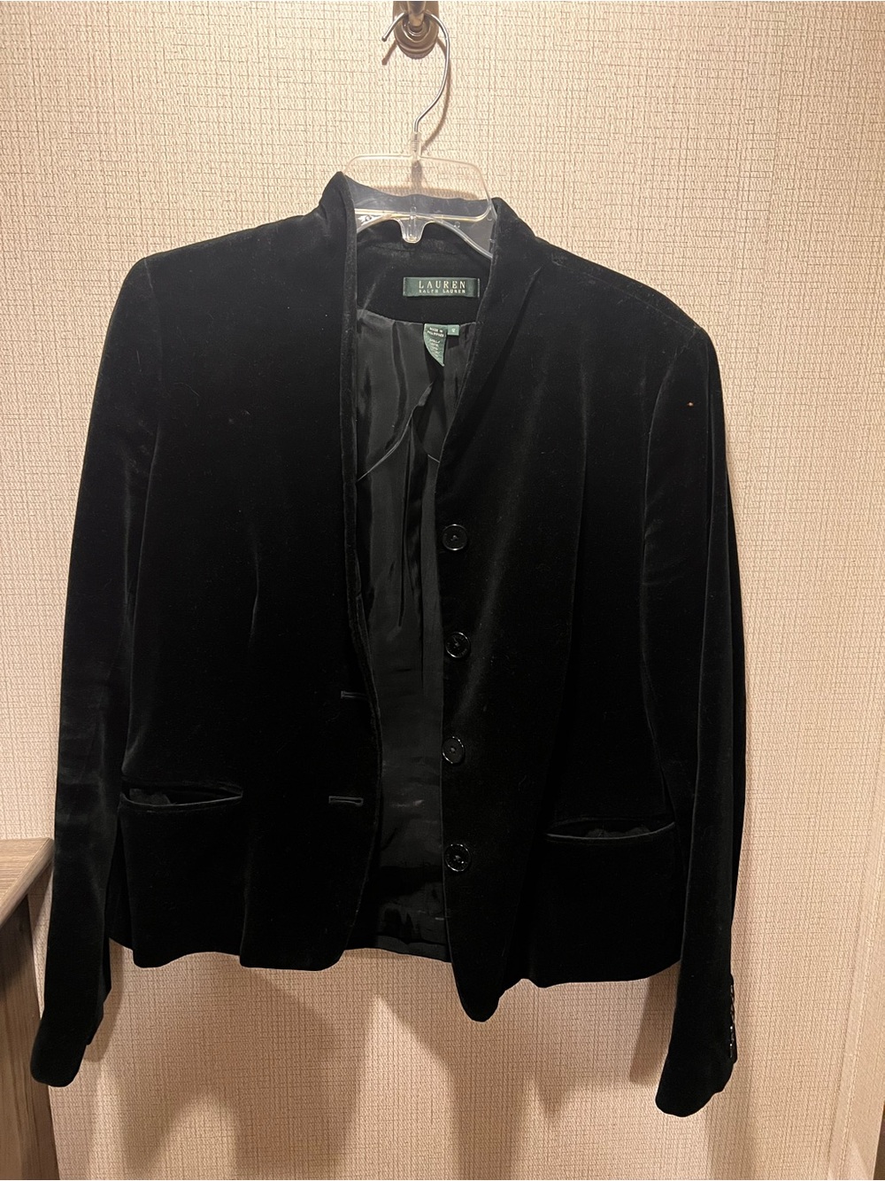 Lauren Ralph Lauren Black Velvet Blazer Jacket Size 12 Classic Cotton Velvet